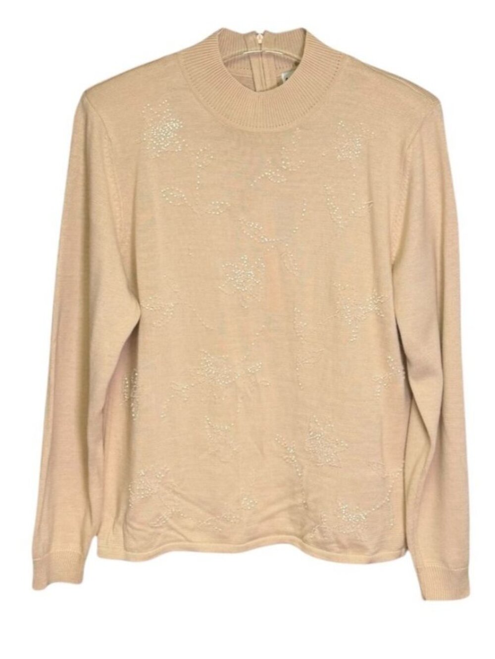 Alfred Dunner Petite L Beige Sequin Floral Sweater Vintage